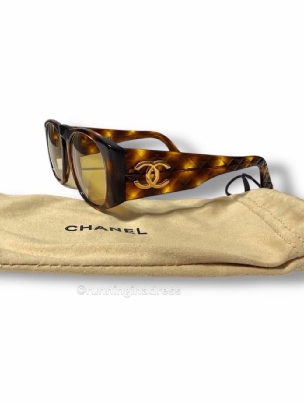 Vintage Chanel 01450 Quilted CC Tortoise Amber Lens SS1991 Runway